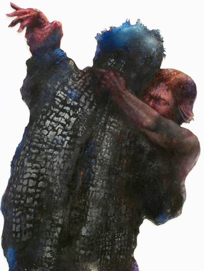 Detail, central dancing couple of Charred Dancers