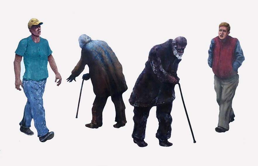 Old and Young Men, Walking