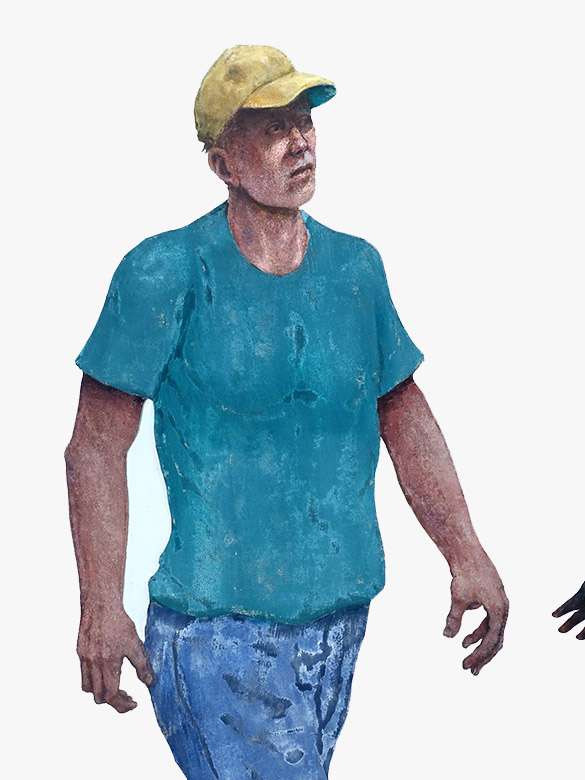 Old and Young Men, Walking -  Left Detail